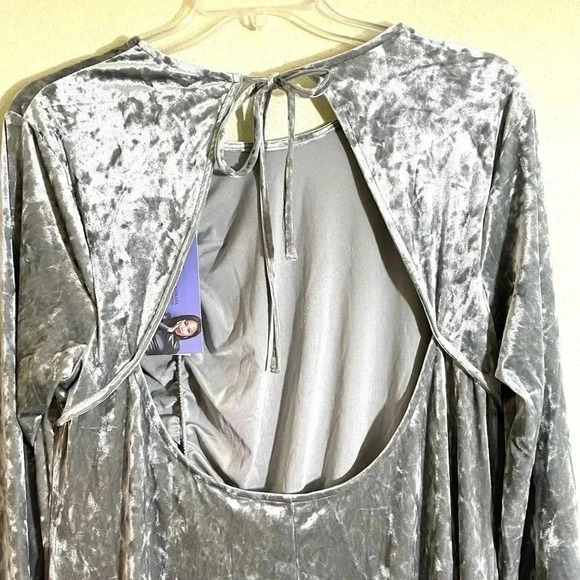 Future Collective Women Plus 3X Silver Velour Party Dress Ruched Open Back NEW - Picture 6 of 9
